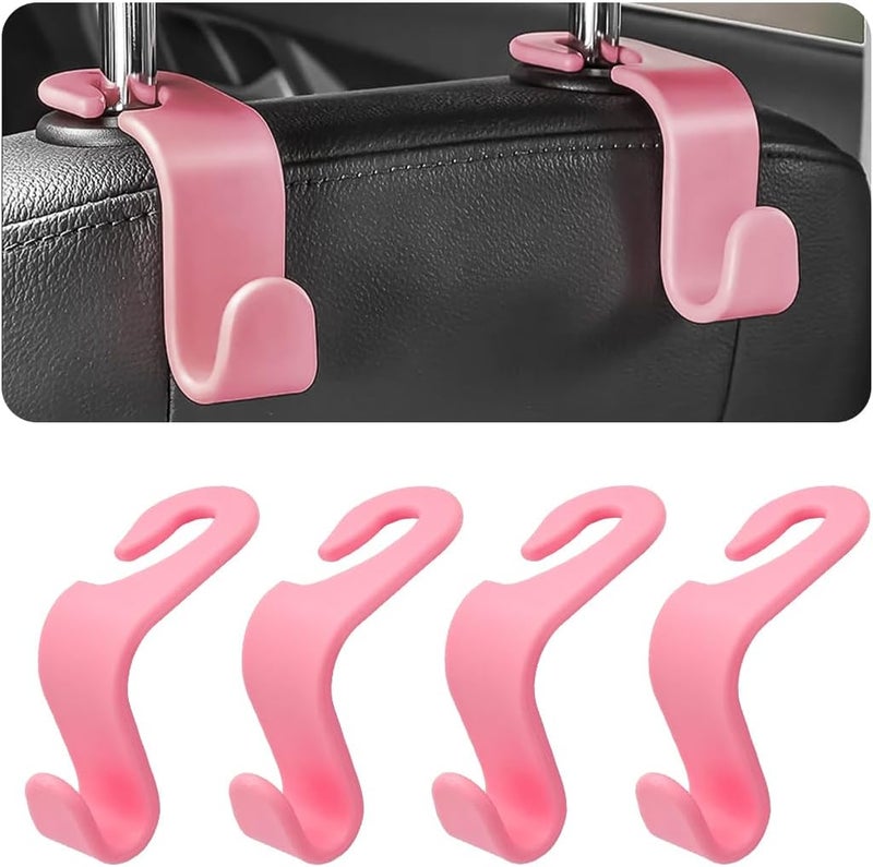Hanemia 4PCS Car Back Seat Headrest Hooks, Rear Car Seat Storage Headrest Hanger Holder Hooks Organizer, Universal Auto Interior Accessories for Bag Purse Handbag Cloth Coats Grocery (Pink) - Image 1